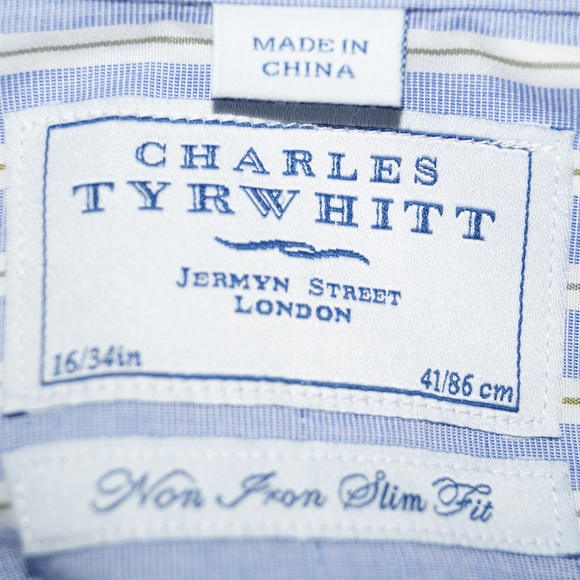 CHARLES TYRWHITT Dress Shirt 16 34 Non Iron Slim - Picture 5 of 6